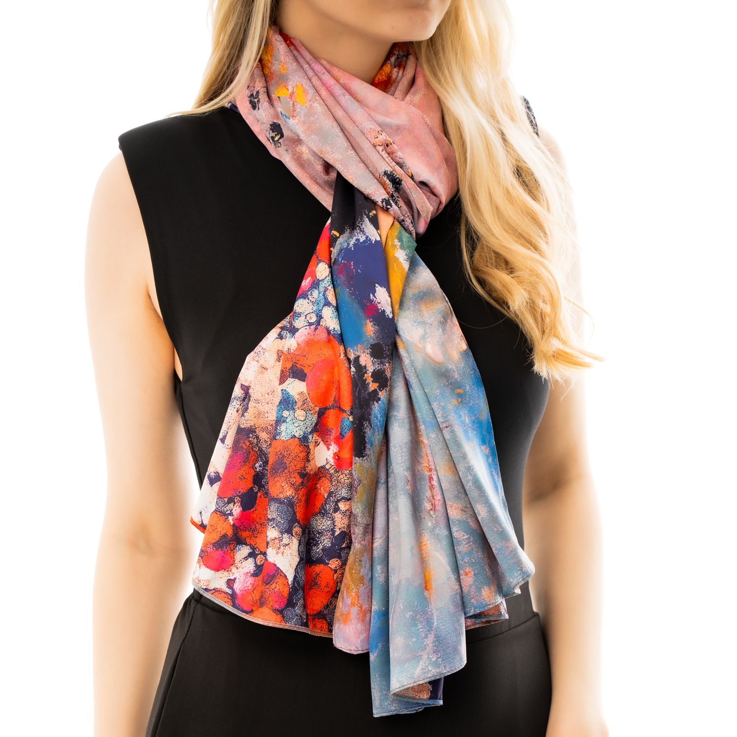Double-sided scarf Rose Pulse &amp; Red Blooms