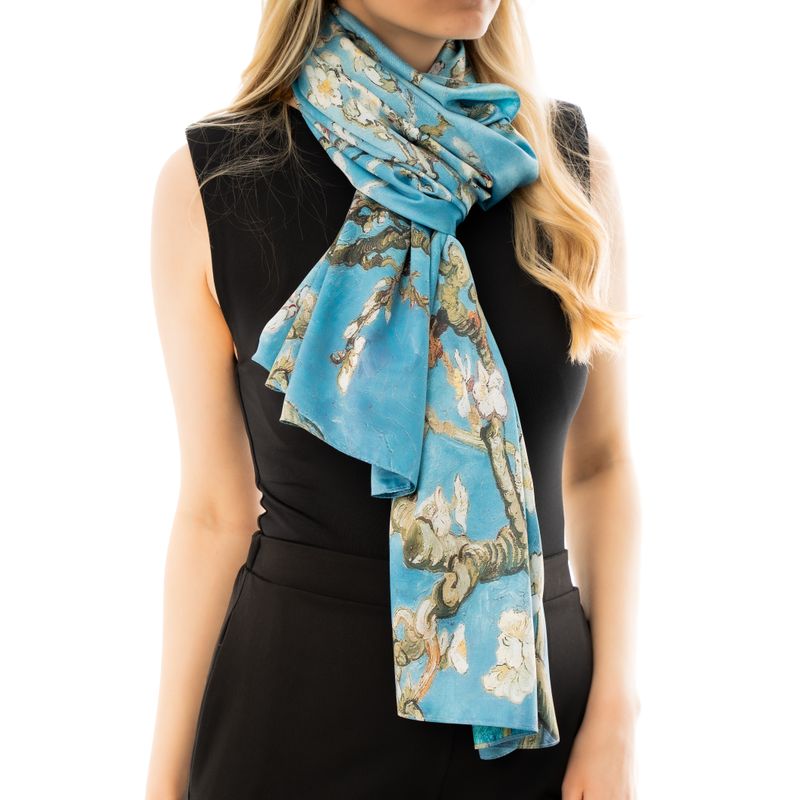 Double-sided big scarf Van Gogh Almond Blossom Blue &amp; Green