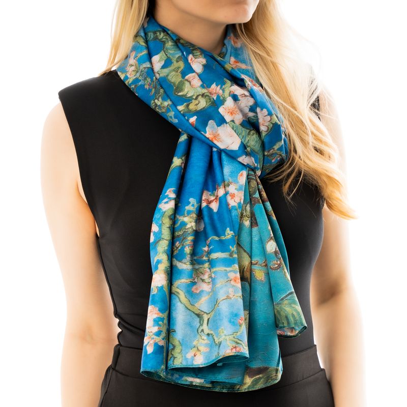 Double-sided scarf Van Gogh Almond Blossom Blue &amp; Green