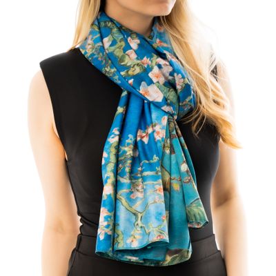 Double-sided scarf Van Gogh Almond Blossom Blue &amp; Green