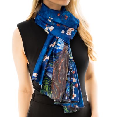 Double-sized Van Gogh scarf Starry Night &amp; Cherry Blossom Delight