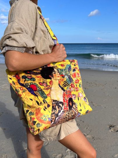 Gustav Klimt Lady with Fan horizontal tote shopper bag
