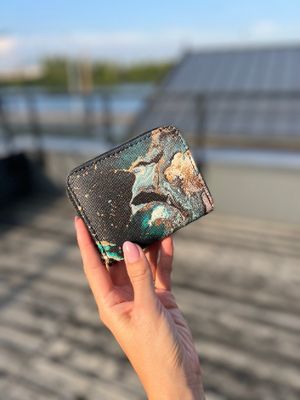 Dark Blue Marble sea small wallet with card and coin slots