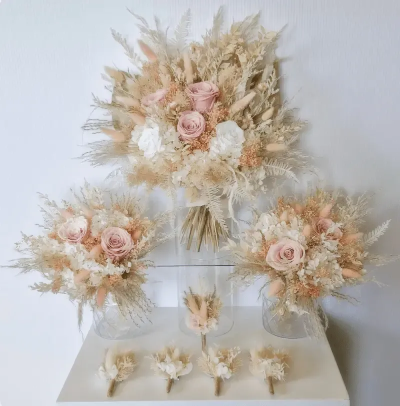 1 Large Bridal Bouquet, 2 Small Bridesmaids Bouquets, and 5 Buttonholes
