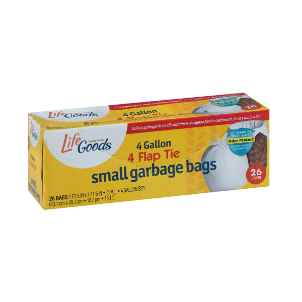 LIFE GOODS FLAT TOP WASTEBASKET LINERS SCENTED 4GAL BAGS 12X26CT