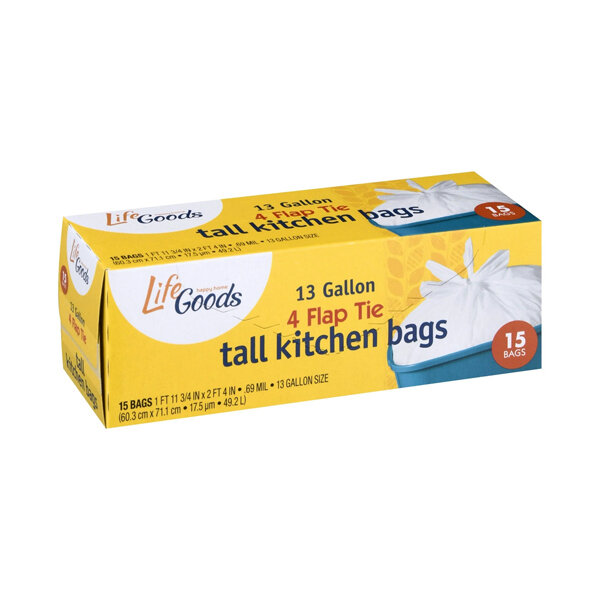 LIFE GOODS FLAT TOP TALL KITCHEN 13GAL BAGS 12X15CT