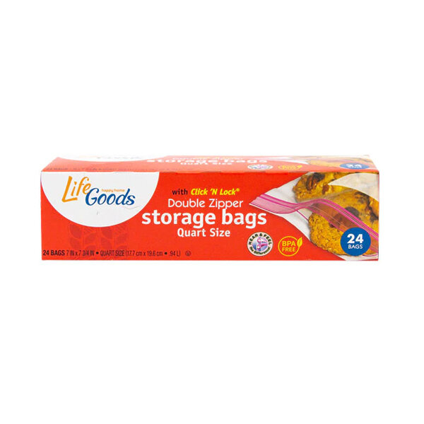 LIFE GOODS RECLOSABLE STORAGE QUART BAGS 12X24CT