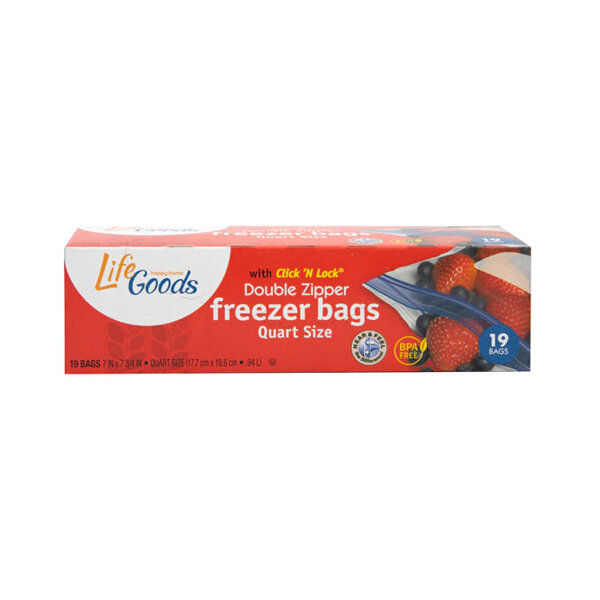 LIFE GOODS RECLOSABLE FREEZER QUART BAGS 12X19CT