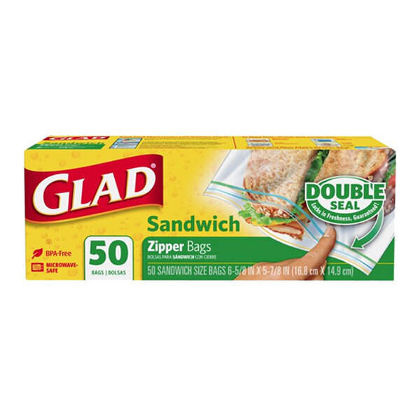 GLAD FOOD STORAGE ZIPPER SANDWICH 12X50CT