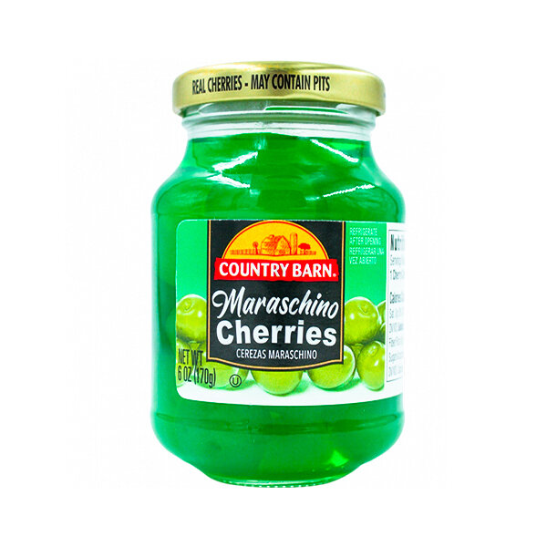 COUNTRY BARN GREEN MARASCHINO CHERRIES 12X6OZ