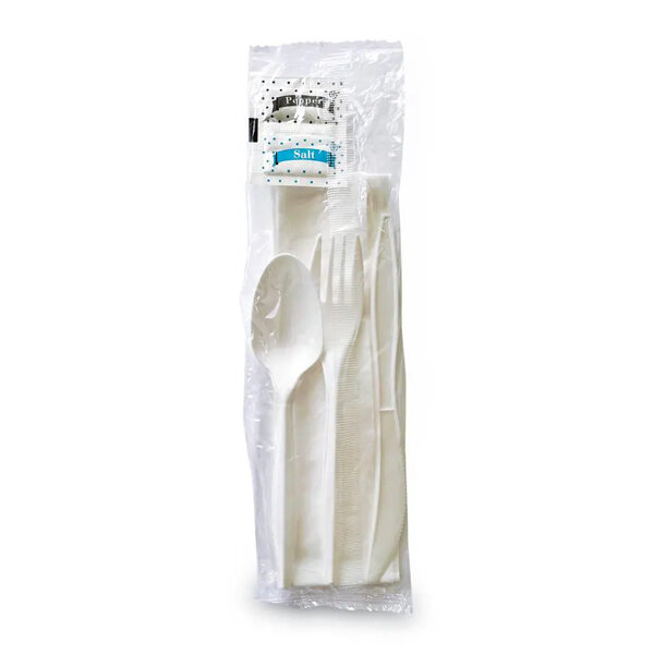 WALLACE PACKAGING 6-PCS KIT - NAPKIN, FORK, KNIFE, SALT &amp; PEPPER, SOUP SPOON 250CT (MK97)