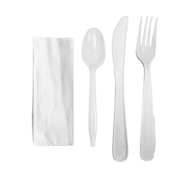VIC. BAY 4-PCS KIT FORK & KNIFE & TEASPOON & NAPKIN WHITE 500CT