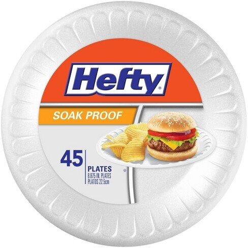 HEFTY 8 7/8&quot; WHITE PLATES 12X45CT