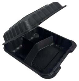 MAXIPLAST BLACK CLAMSHELL 8&quot;X8&quot; 3 COMP. 150CT