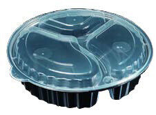 MAXIPLAST 39OZ 3 COMP. BLACK ROUND CONTAINER WITH LID 150CT