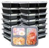 MAXIPLAST 3 COMP. LUNCH BOX W/ LID &amp; BLACK BASE 150CT