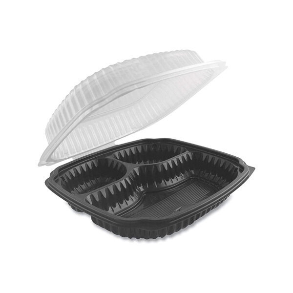 CULINARY LITES NATURES BEST 9&quot;x9&quot; HINGED 3 COMPARTMENT CONTAINER TEAR AWAY LID 100CT