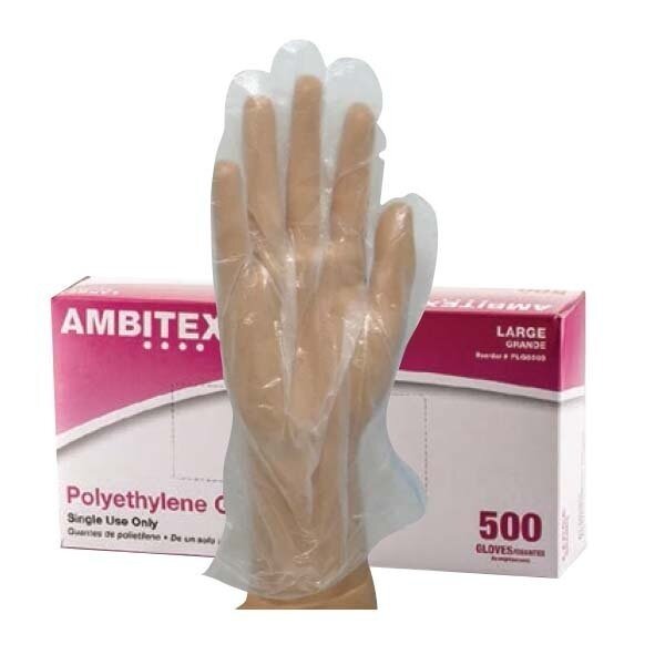 AMBITEX POLYETHYLENE LARGE SINGLE USE GLOVES 20X500CT (PLG6505)