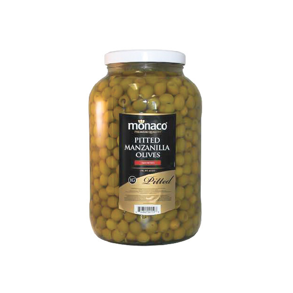 MONACO PITTED MANZANILLA GREEN OLIVES 4X1GAL