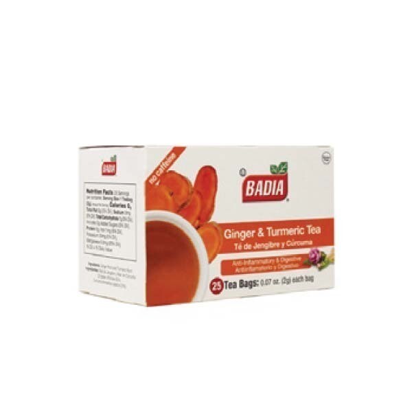 BADIA GINGER &amp; TURMERIC TEA BAGS 10X25CT