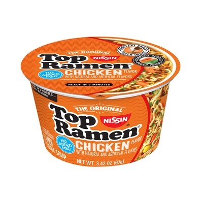 NISSIN TOP RAMEN NOODLES CHICKEN CUP 6X3.42OZ