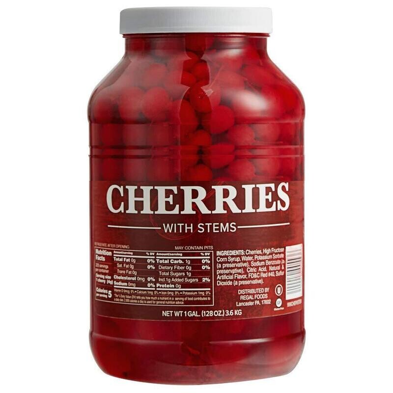 COUNTRY BARN RED MARASCHINO CHERRIES W/ STEM 4X1GAL
