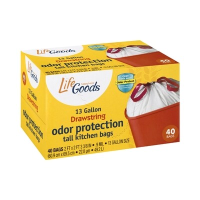 LIFE GOODS DRAWSTRING TALL KITCHEN SCENTED 13GAL BAGS 6X40CT