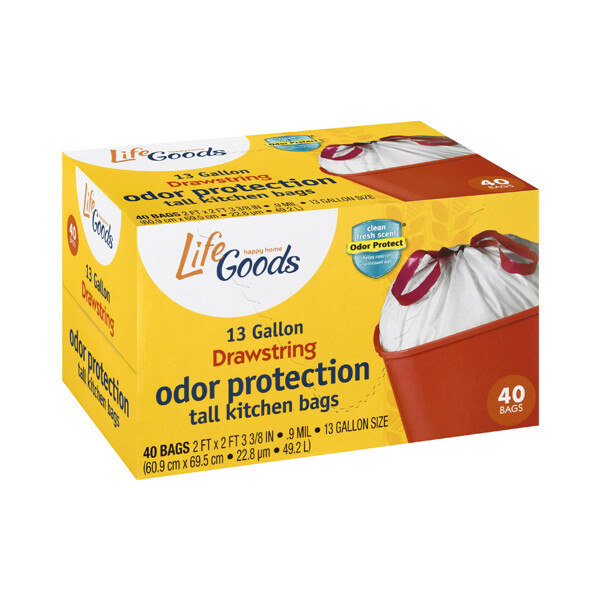 LIFE GOODS DRAWSTRING TALL KITCHEN SCENTED 13GAL BAGS 6X40CT