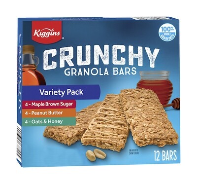 KIGGINS CRUNCHY GRANOLA BARS VARIETY PACK 12X8.9OZ