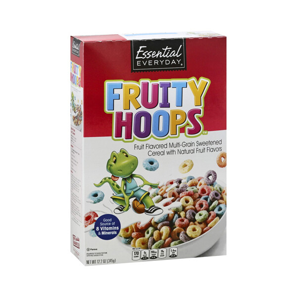 D-ESSENTIAL-DAY FRUITY HOOPS CEREAL 14X12.2OZ