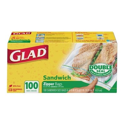 GLAD FOOD STORAGE ZIPPER SANDWICH 12X100CT