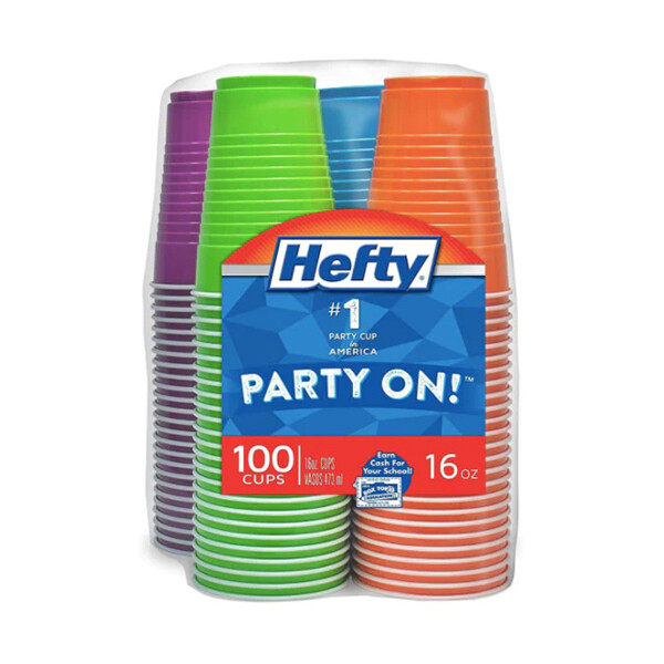 HEFTY ASSORTED COLOR PLASTIC CUP 16OZ 4X100CT