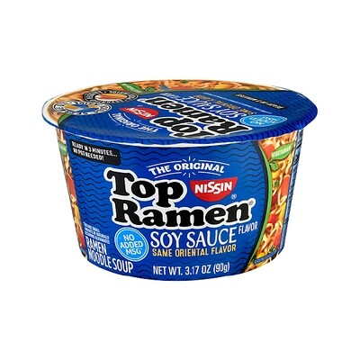 NISSIN TOP RAMEN NOODLES SOY SAUCE CUP 6X3.17OZ
