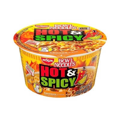 NISSIN BOWL NOODLES HOT &amp; SPICY CHICKEN 6X3.32OZ