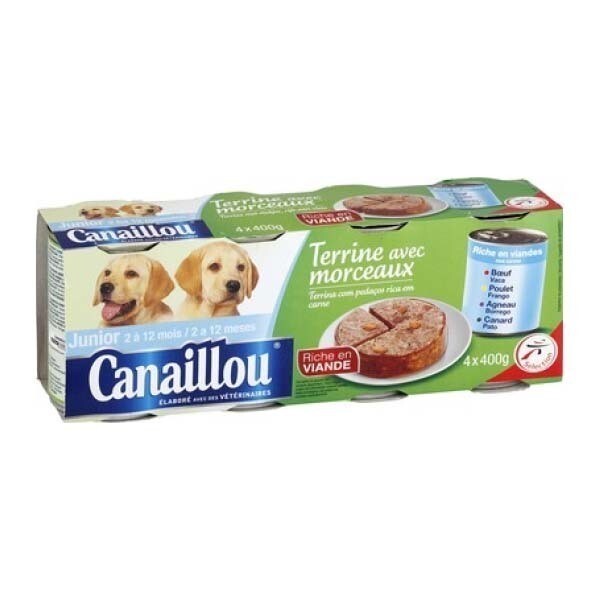 CANAILLOU TERRINE AVEC MORCEAUX POUR CHIEN JUNIOR 6X4X400G
