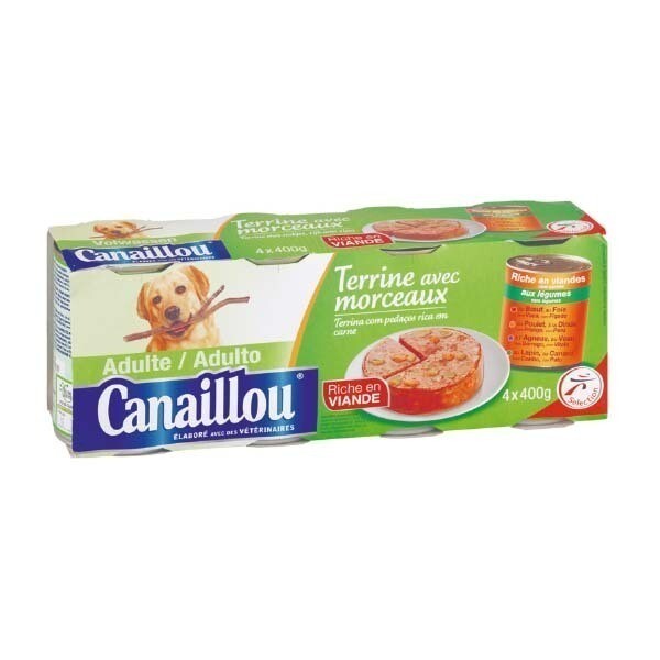 CANAILLOU TERRINE AVEC MORCEAUX VIANDE POUR CHIEN ADULTE 6X4X400G