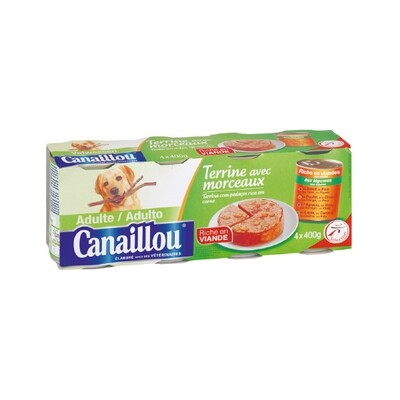 CANAILLOU TERRINE AVEC MORCEAUX VIAN/LEG POUR CHIEN ADULTE 6X4X400G