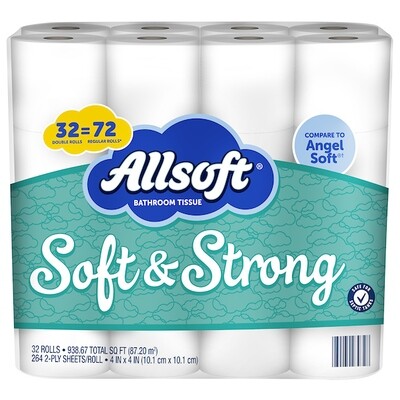 ALLSOFT BATH TISSUE DOUBLE ROLL 32X2CT