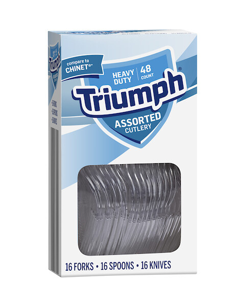 TRIUMPH ASSORTED CLEAR CUTLERY 16X48CT