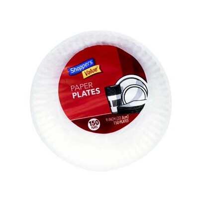 SHOPPERS VALUE 9&quot; WHITE PAPER PLATES 8X150CT