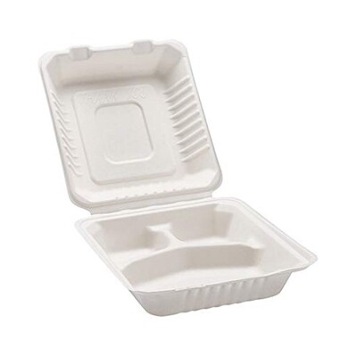 SUPREME 8&quot; - 3 COMP. CLAMSHELL FOOD CONTAINER 2X100CT