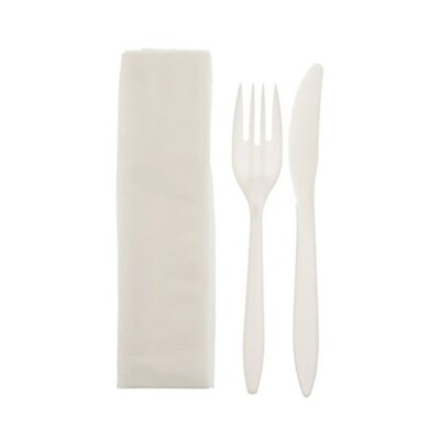 VIC. BAY - 3 PCS KIT -  FORK &amp; KNIFE &amp; NAPKIN WHITE MEDIUM WEIGHT 250CT (VBPKT3MW250)