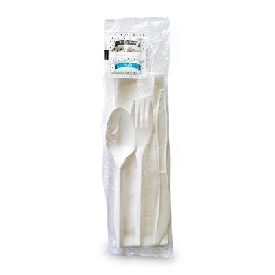 WALLACE PACKAGING 6-PCS KIT - NAPKIN, FORK, KNIFE, SALT &amp; PEPPER, SOUP SPOON 250CT (MK97)