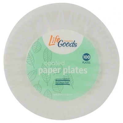 LIFE GOODS  9&quot; COATED ROUND PAPER PLATE 12X100CT