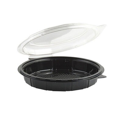 GOURMET CLASSICS 9&quot; BLACK BASE &amp; CLEAR DOME HINGED CLAMSHELL 100CT
