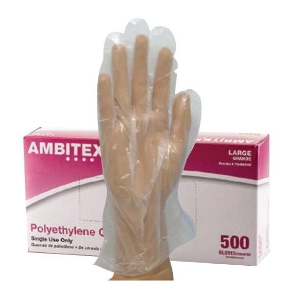 AMBITEX POLYETHYLENE LARGE SINGLE USE GLOVES 20X500CT (PLG6505)