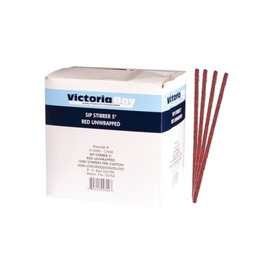 VIC. BAY SIP STIRRER 5&quot; RED UNWRAPPED 10X1000CT