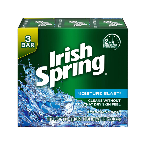 IRISH SPRING BAR SOAP MOISTURE BLAST 18X3X3.7OZ