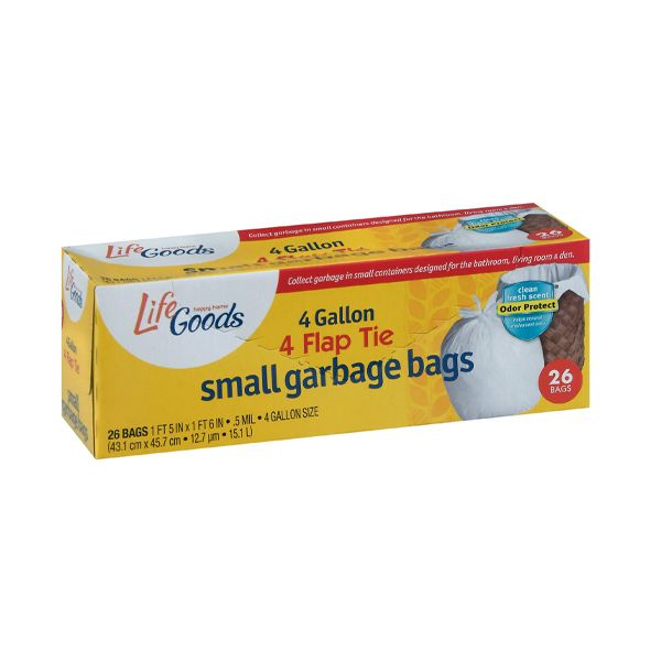 LIFE GOODS FLAT TOP WASTEBASKET LINERS SCENTED 4GAL BAGS 12X26CT