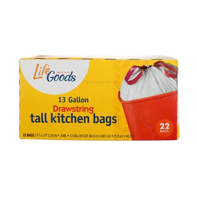LIFE GOODS DRAWSTRING TALL KITCHEN 13GAL BAGS 12X22CT